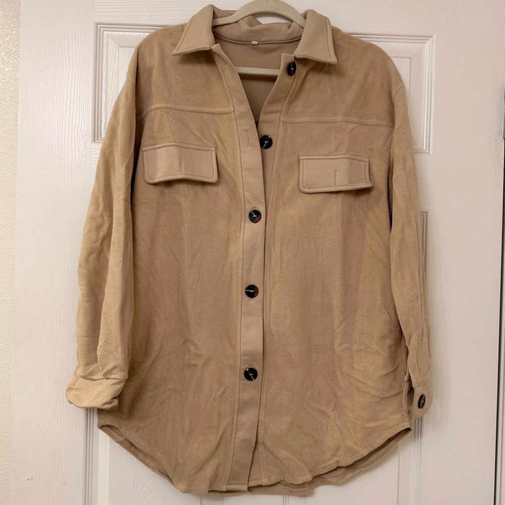 Womens Fleece Button Down Shacket - image 3